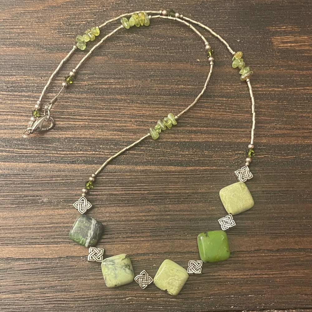 Silver and celtic marble and crystal  necklace